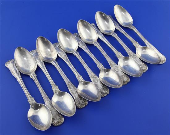 Two sets of six early 19th century silver double struck Kings pattern teaspoons, 14 oz.